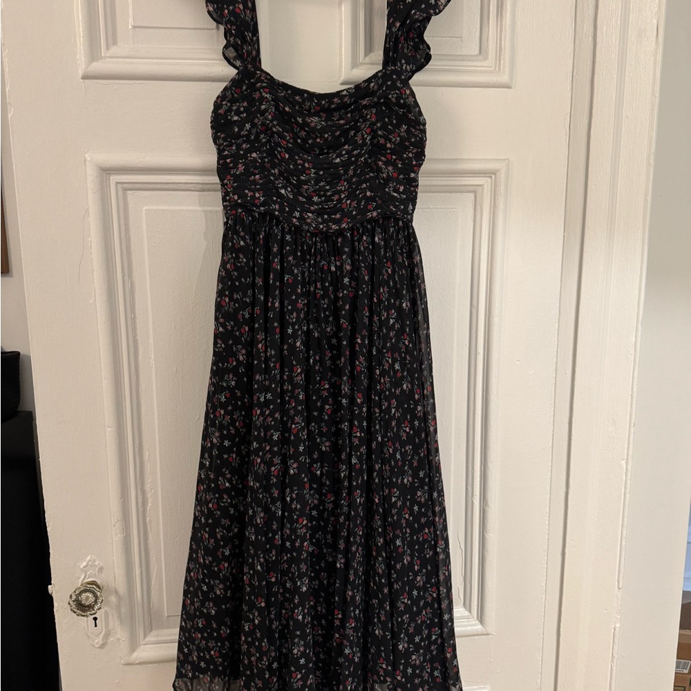 Fame and Partners Navy Ruffled A-line Midi Dress